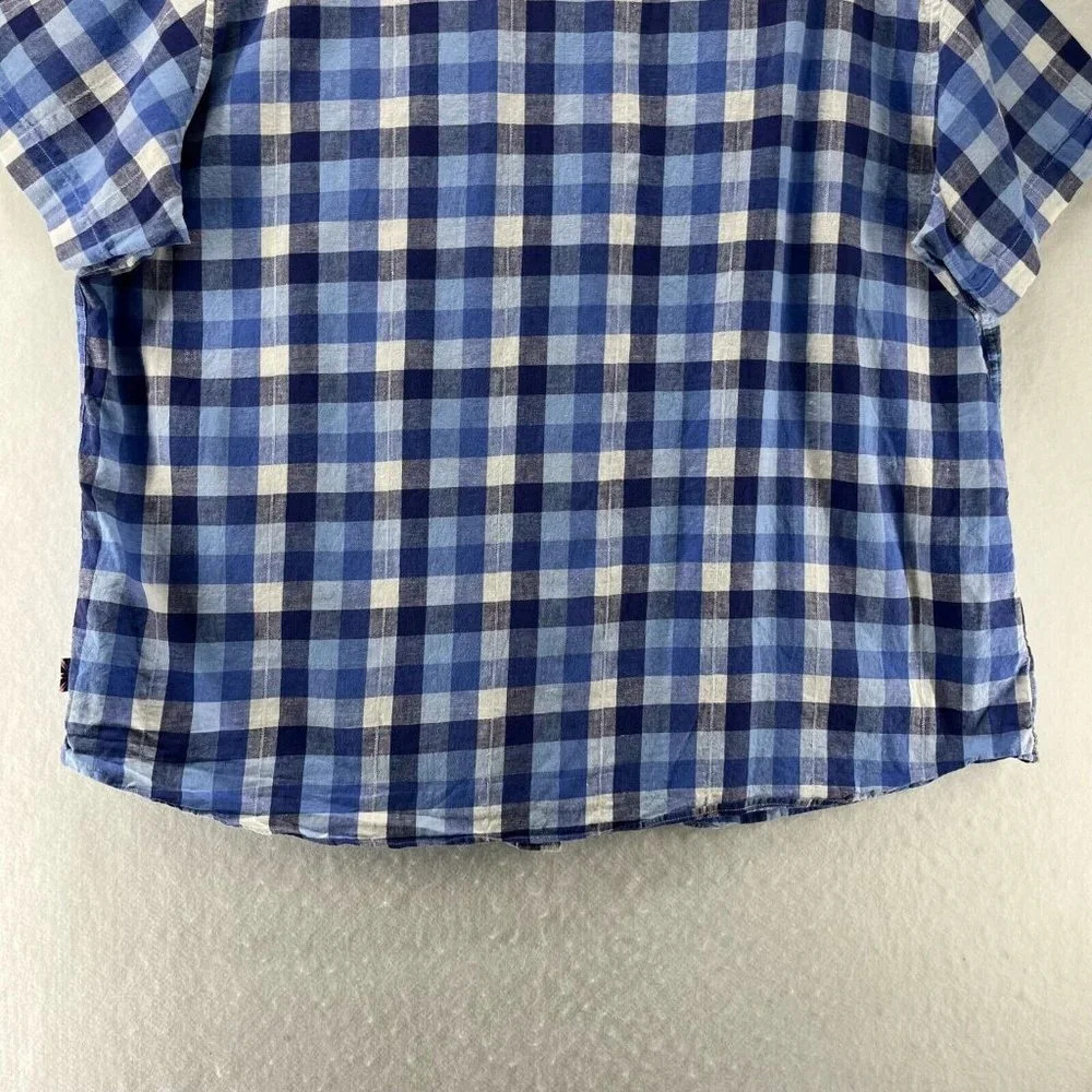 English Laundry Shirt Mens XXL Gingham Button Up Short Sleeve Linen Cotton Blue - Picture 6 of 11